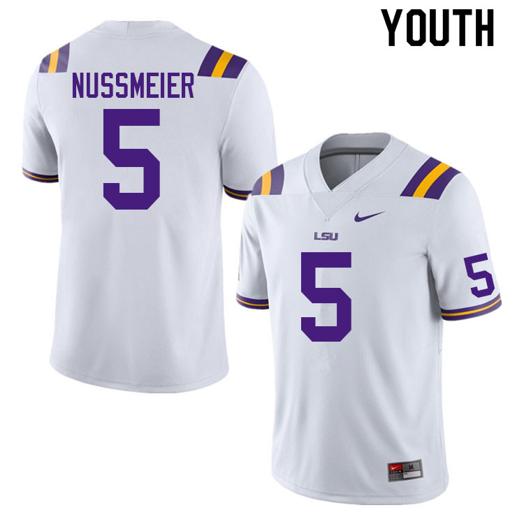 Youth #5 Garrett Nussmeier LSU Tigers College Football Jerseys Sale-White